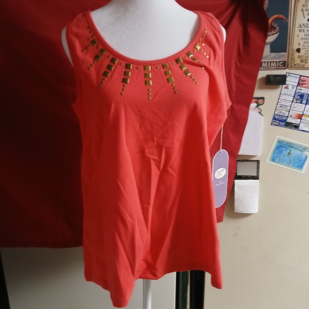 NWT DG2 by Diane Gillman Tank Top Metallic Beads Sleeveless Shirt Top Large
